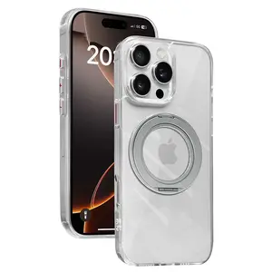 Magnetic 360Rotational Stand Shockproof iPhone Clear Protective Case, Wireless, MagSafe Charging Compatible with iPhone 17/16/15/14/13 Pro Max