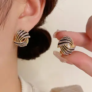 Elegant and minimalist super shiny rhinestone earrings with s925 silver pins, DDES0643, unique design, fashionable and minimalist style, women's earrings, 14K gold-plated
