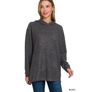 Zenana Hooded Brushed Melange Hacci Sweater