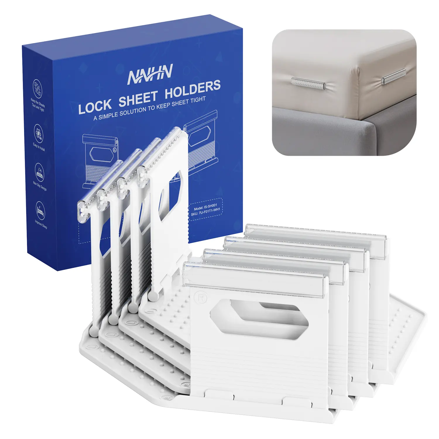 Bed Sheet Holders, Corner Fitted for All Mattress Sizes Bedsheet Clip Durable Bedding Accessories, Lock Sheet  Keep Sheets Tight Heavy Duty Bed Sheet holder