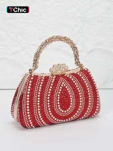Luxury Rhinestone Women's Evening Clutch, Handbag, Clutch, Convertible Shoulder Bag with Long Chain Strap, Snap Closure, Perfect for Weddings, Parties, Banquets, Valentine's Day Gifts, Elegant Rhinestone Bag