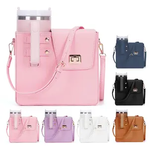 Portable Water Cup Storage Bag, 1 Count Outdoor Crossbody Shoulder Bag with Sports Water Bottle Holder, Fashionable Crossbody Bag, Crossbody Messenger Bag, Outdoor Sport Accessories, Gym Bag for Women, Pink, Leather Satchel, Purse Women, Unique Bags