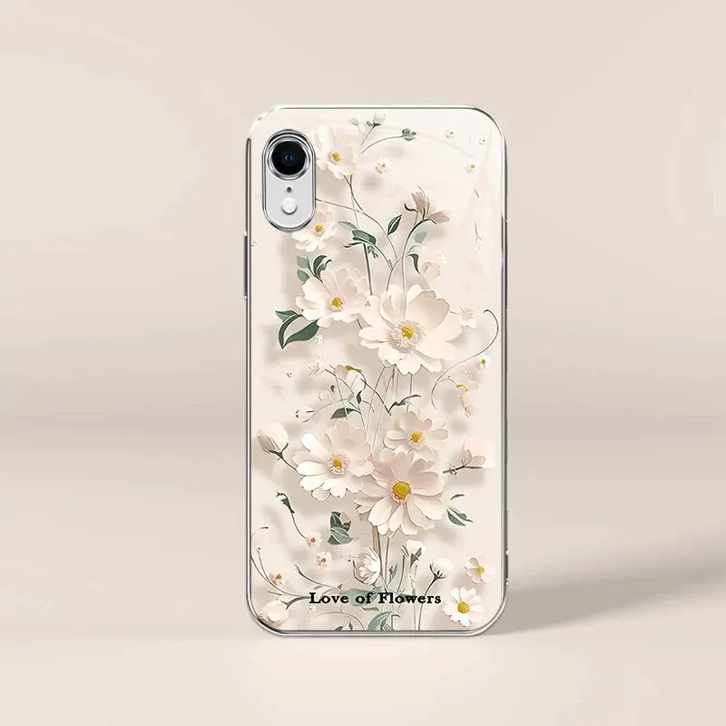 Creative paper-cut flowers for【iPhone Xr】advanced electroplated glass phone case --975