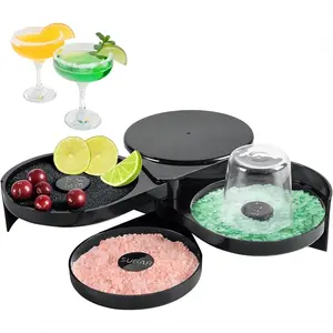 Cocktail Margarita Seasoning Box, 3-tier Bar Glass Rimmer, Professional Margarita Salt, Sugar, and Lime Rim Tray with 1 Sponge, Home Kitchen Accessories