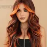 26 Inch Long Wavy Highlight Brown Synthetic Hair Wig for Women, Natural-Looking Fluffy Texture with Curtain Bangs, Loose Wave Wig for Party and Daily Use, Fluffy Synthetic Wigs