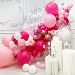 150pcs Pink Balloons Garland Arch Kit Hot Pink and White Confetti Balloons for Girls Princess Birthday Party Decorations Latex Pastel Pink Balloon for Baby Shower Baptism Backdrop Decor