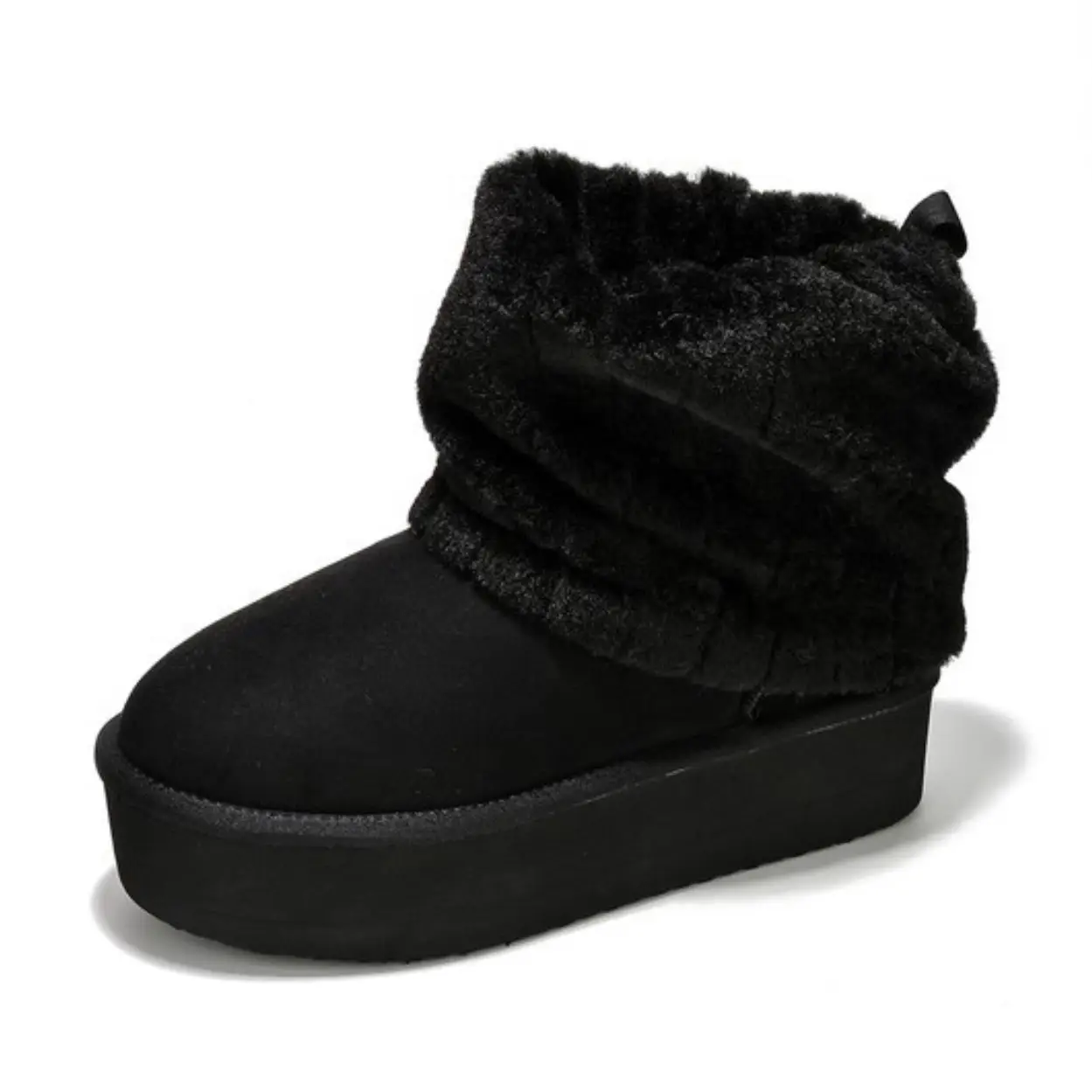 Platform Fold Over Fur Boots Ankle Brown Round Toe - Coco Stomper snow boot