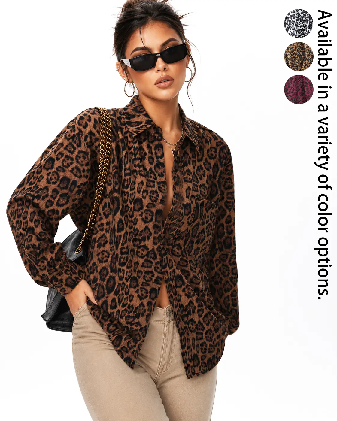 Animal Print Leopard Button Down Shirt Drop Shoulder Loose Fit Blouse Long Sleeve Collared Top Casual Streetwear Going Out Layering Shirt Lightweight Soft Fashion Shirt for Fall Office Vacation Party Everyday Wear Trendy Y2K Wild Print Top Aesthetic Looks