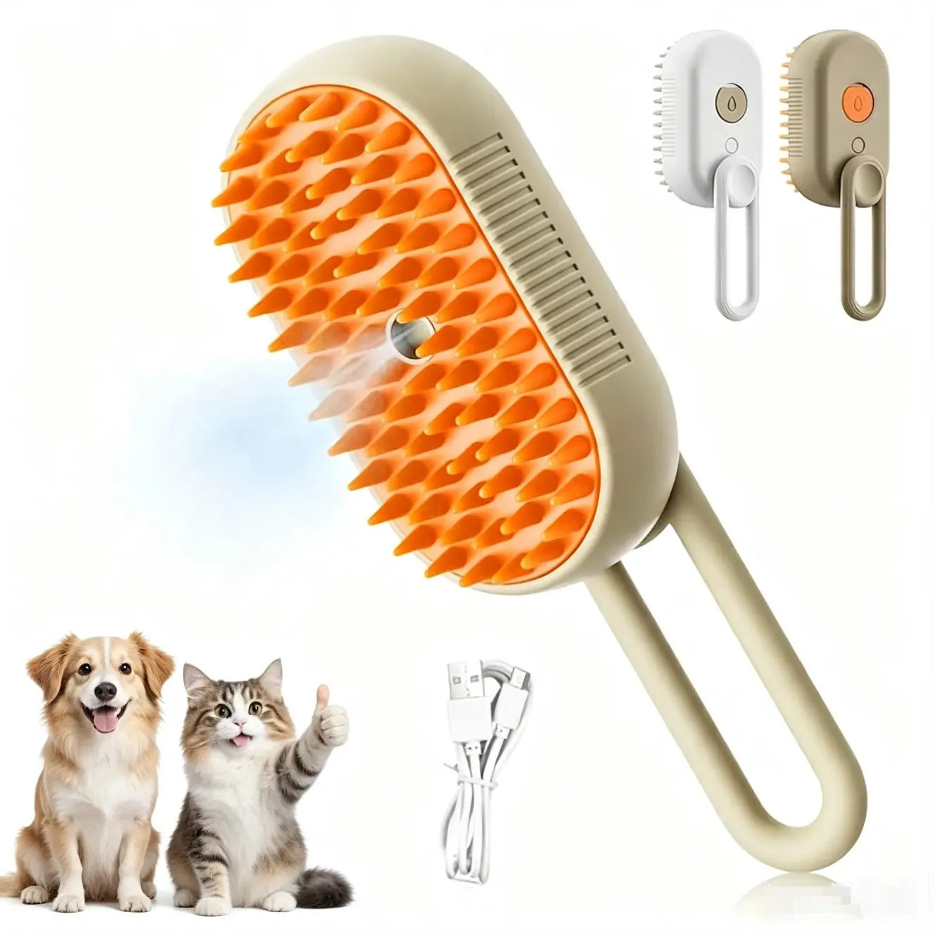 Cat Steam Brush for Shedding, 3 in 1 Pet Hair Removal Spray Comb, Grooming Steamer Brush for Dogs & Cats with All Fur Types