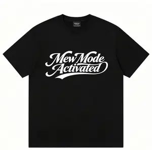 New Mode Activated Retro Cursive Script Graphic T-Shirt For Men Women, Trend Viral Slang Motivational Black Short Sleeve Tee, Cool Urban Hip Hop Streetwear Daily Outfit Top