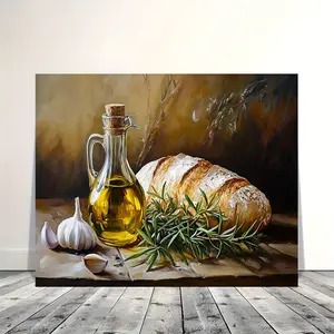 2D Flat, 1pc, Italian Rustic Still Life Wooden Frame Canvas Wall Art Modern Vintage Design, High Quality Printed Poster, 2D Flat, Elegant Home Office Decor, 2D Flat