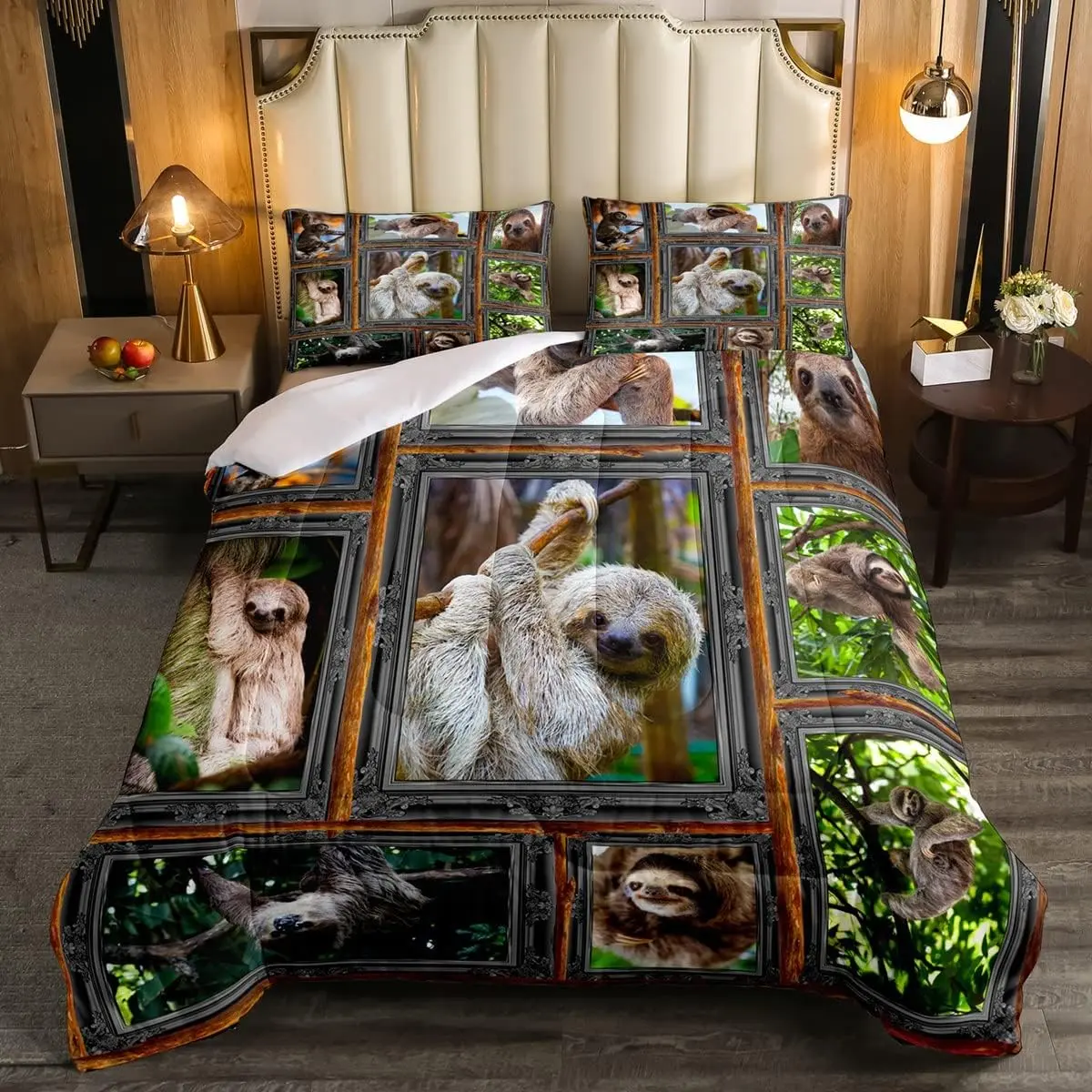 Luxury 3D Sloth Animals Microfibre Bedding Set - Super Soft Designer Comforter, Brown Farmhouse Quilt, Cozy Aesthetic, Machine Washable, Multi-Size Sets, Queen, All Seasons Duvet