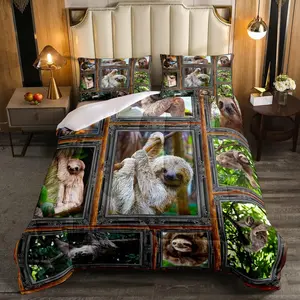 Sloth Luxury Bedding Set,Cute Animal Pattern Comforter,3D Sloth Super Soft Microfiber Designer Bed Comforter Set,Brown Farmhouse Style Quilt Set