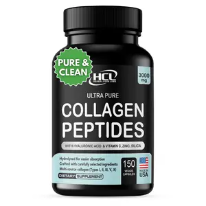 HCL HERBAL CODE LABS Collagen Peptides Powder with Vitamin C & Hyaluronic Acid - Cleanest Sources & Super High Absorption - Hydrolyzed Multi Type I, II, III, V, X - Skin Hair Supplement (Capsules)