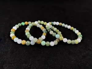 Green White Brown Natural Blend · Natural Burmese Jadeite Beads Bracelet Jade