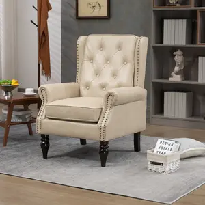 29.33"L*31.5"W*39.37"H Camel  PU Leather Upholstered Accent Armchair, Rubber Wood Legs 250‑LB High‑Capacity Leisure Chair with High‑Resilience Foam for Living Room Bedroom Dining Room