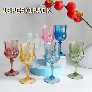 12PCS/1Pack 220ml Plastic Wine Glasses Drinking Glasses for Wedding Party Imitation Glassware Reusable Champagne Goblet Wine Glass Set