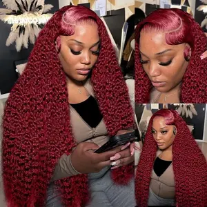 [ LIVE SUPER DEAL ] Canaryfly Burgundy Deep Wave Lace Front Wigs Real Hair 13x6 HD Lace Frontal Wigs Curly Wigs
