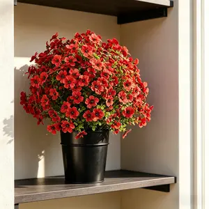 2-Pack Artificial Spring Topiary Ball Flowers UV-Resistant Detachable Reassembled for Indoor Outdoor Decoration High-Quality Reinforced Stable Framework Red Bloom Design