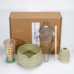 5 Piece Matcha Tea Set, Traditional Japanese Matcha Making Kit, Includes Ceramic Bowl, Bamboo Whisk, Stainless Steel Sieve, Reusable