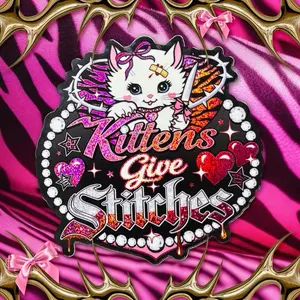 Kittens Give Stitches Logo Mcbling Kitty Cat Glitter Holographic Sticker