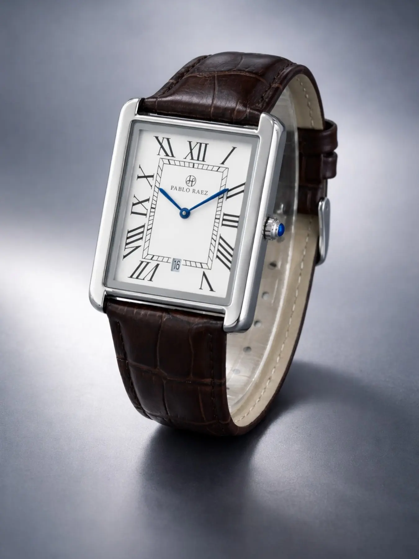 Men's Quartz Watch, Silver Color Sus304 Stainless Steel Case, Leather Strap, Roman Numerals, Waterproof, Business Gift