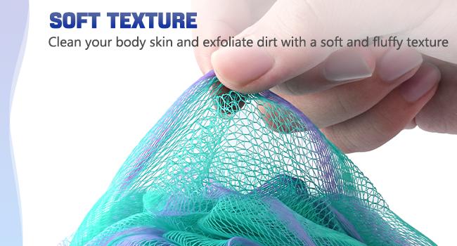 Loofah Sponge 75g/Piece, Exfoliating Bath Sponge Body Scrubber - Loofa Set of 4 Flower Color (Large, Green-Purple)