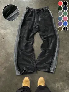 Trendy Vintage Washed Cotton Wide Leg Pants, Warm Comfortable Design, Unique Pattern, Fitted Style, Casual Fall & Winter Wear