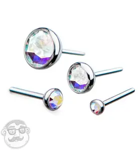 Titanium Threadless Top with Rainbow Aurora Gem