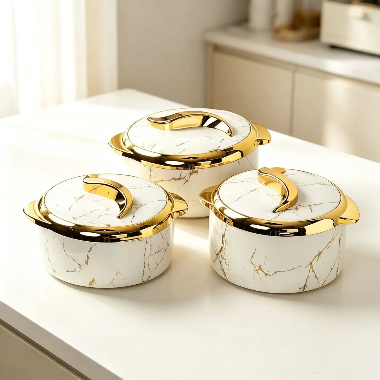 Luxury Insulated 3-Piece Stainless Steel Tableware Set - Eco-Friendly Food & Beverage Storage Boxes with Lids, 1.5L/2L/2.5L Buffet Serving Bowls for 5-8 People, Hot-Cold Safe, Ideal for Parties & Outdoor Work (Home Supplies)