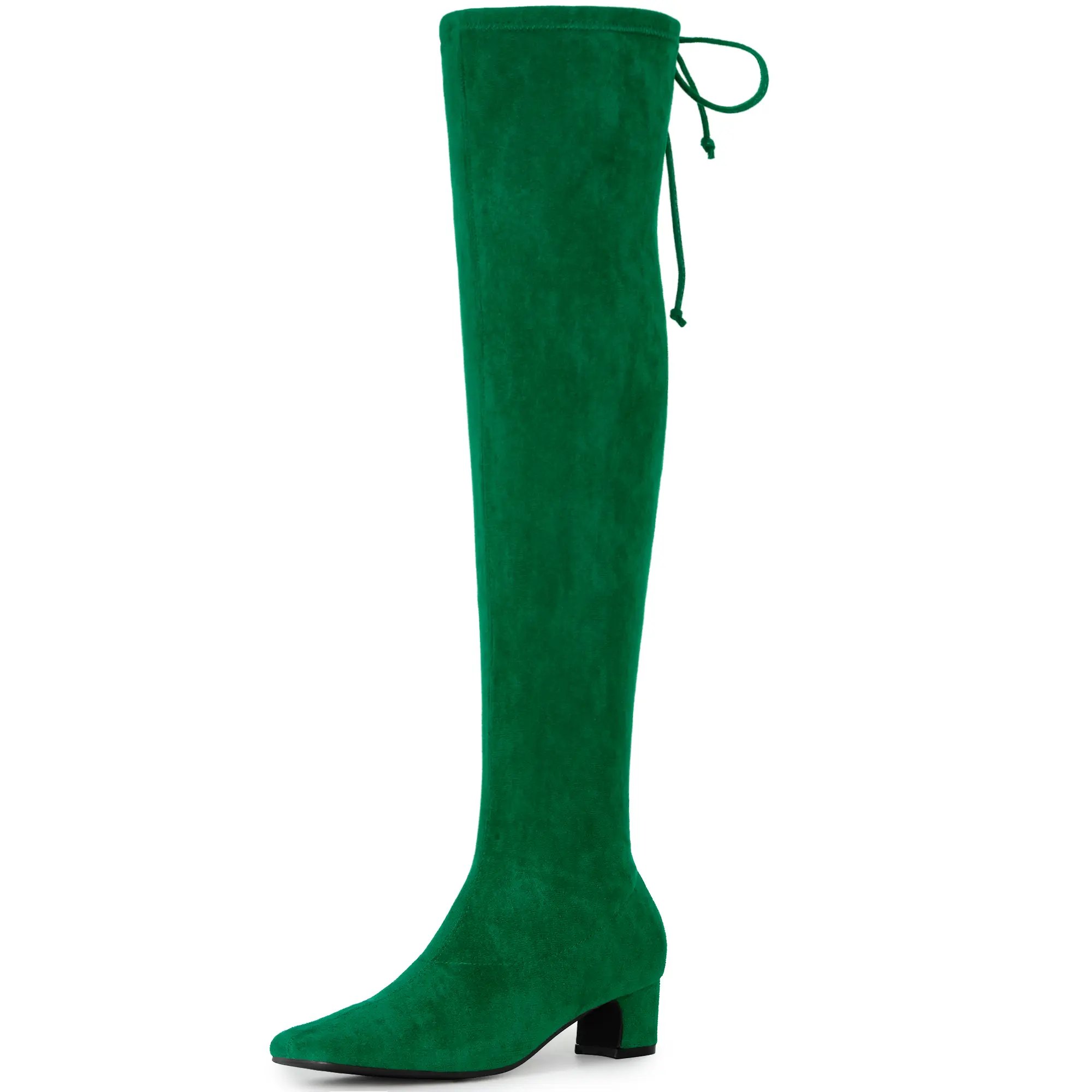 BLISSFUL STEP Women's Square Toe Comfy Thigh High Boots Stretch Over the Knee Boots