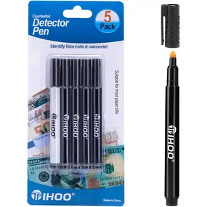 Counterfeit Bill Detector Pens, 5 Pack - Fake Money Marker, Counterfeit Bill Detector, Yellow Chisel Tip, Not Water Resistant