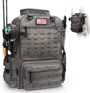 Fishing Backpack, Fishing Tackle Backpack with Rod Holders for 4 Boxes (Box Not Included) 45L  Fishing Gear, Ideal for Men and Women Tackle Box Bag (Storm Gray)