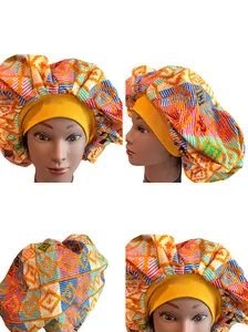 African Ankara Decorative Bonnets - Colorful Geometric & Floral Print Satin Lined Scrub Cap for Hair Protection & Cultural Expression