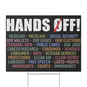 Hands Off Yard Sign, Anti Trump Anti Maga FDT DOGE Democrat Yard Banner, Anti Oligarchy Resist 8647 Yard Protest Political Outdoor Sign
