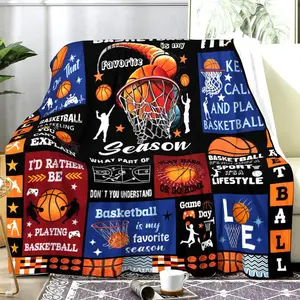 Flannel Blanket Featuring A Basketball Design, Perfect For Decorating Your Sofa Or Bedroom. Ideal For Game Days, This Soft And Versatile Throw Is Suitable For All Seasons And Is A Must-Have For Sports Enthusiasts