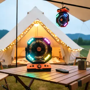 2026 Upgraded Camping Fan, Dual Blades, 20,000 mAh Rechargeable Battery, with LED Light and Remote Control, 270° Oscillation, Powerful Airflow for Tents, Travel, and Home
