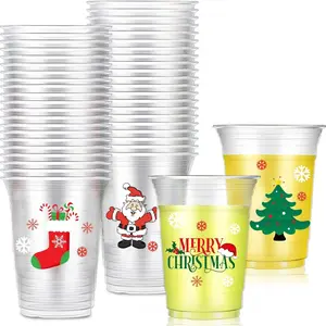 Merry Christmas Party Cups, 60pcs/set Disposable Clear Plastic Cups, Party Supply Drinkware for Beverage/Ice Cream/Snacks