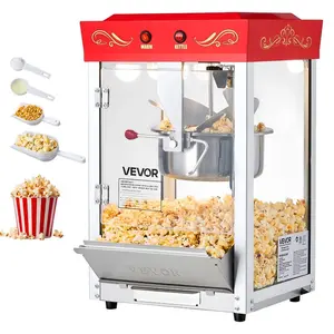 VEVOR Popcorn Machine, 8oz Stainless Steel Kettle, 800W Commercial Countertop Popcorn Maker, 48 Cups per Batch Theater Style Popper, with 2-Button Control Glass Wall PC Door 1 Scoop 3 Spoons, Red