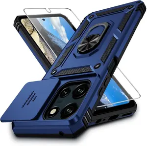 Moto G Power 2025 Case with Camera Lens Cover, HD Screen Protector, 10 FT Military Grade Drop Protection, Magnetic Ring Holder Kickstand Phone Case for Motorola Moto G Power 2025, Navy Blue Durable Cellphone