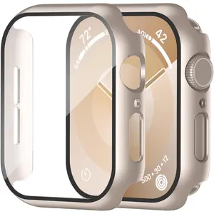 Smiling 2 pack Case Built in Tempered Glass Screen Protector Compatible with Apple Watch SE 2023/Serie 6/SE/5/4 40mm,Hard PC Case Overall Protective Cover- Starlight