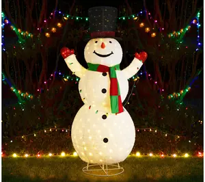 Glitzhome 8ft Collapsible LED Lighted Fabric Christmas Snowman