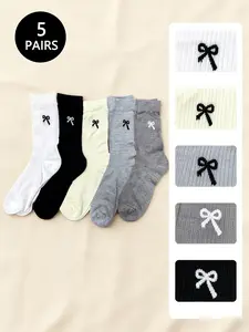 Women's Cute Bowknot Knee High Socks, Cartoon Anime Style, Fashionable Comfort, Long Knit Socks, Colors