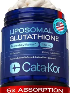 Cata-Kor Liposomal Glutathione 1000mg – Ultra High Absorption with Resveratrol, Vitamin C, Selenium & Vitamin B2 – Antioxidant Support for Immune Support & Healthy Aging – (60 Count (Pack of 1))