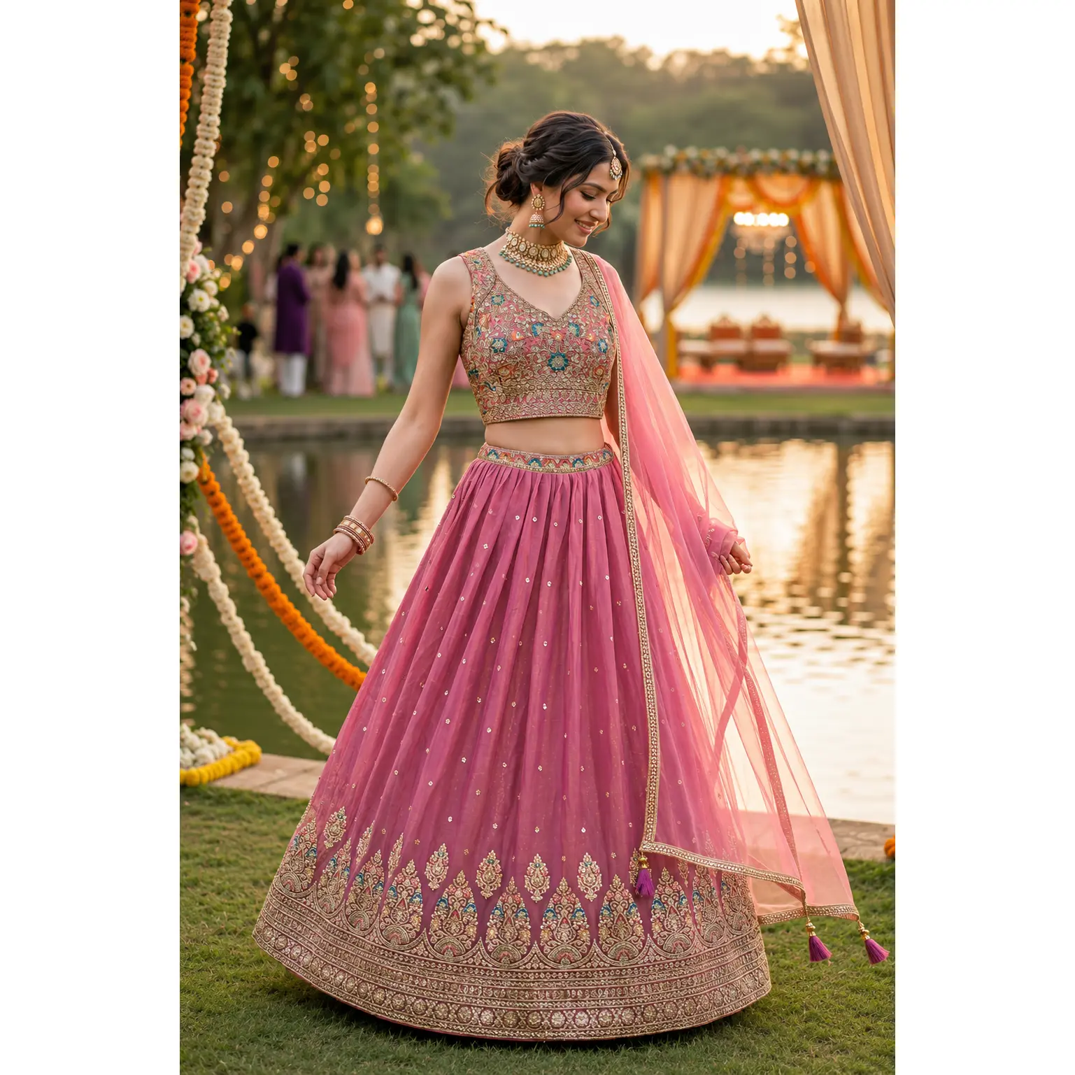 Rose Petal Grace 3-Piece Lehenga Set
