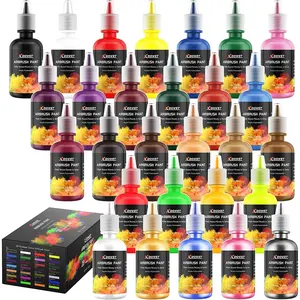 Airbrush Paint, 28 Colors Airbrush Paint Set (30 ml/1 oz), Ready to Spray, Opaque & Neon Colors, Water-Based, Premium Acrylic Airbrush Paint Kit for Beginners, Hobbyist and Artists1
