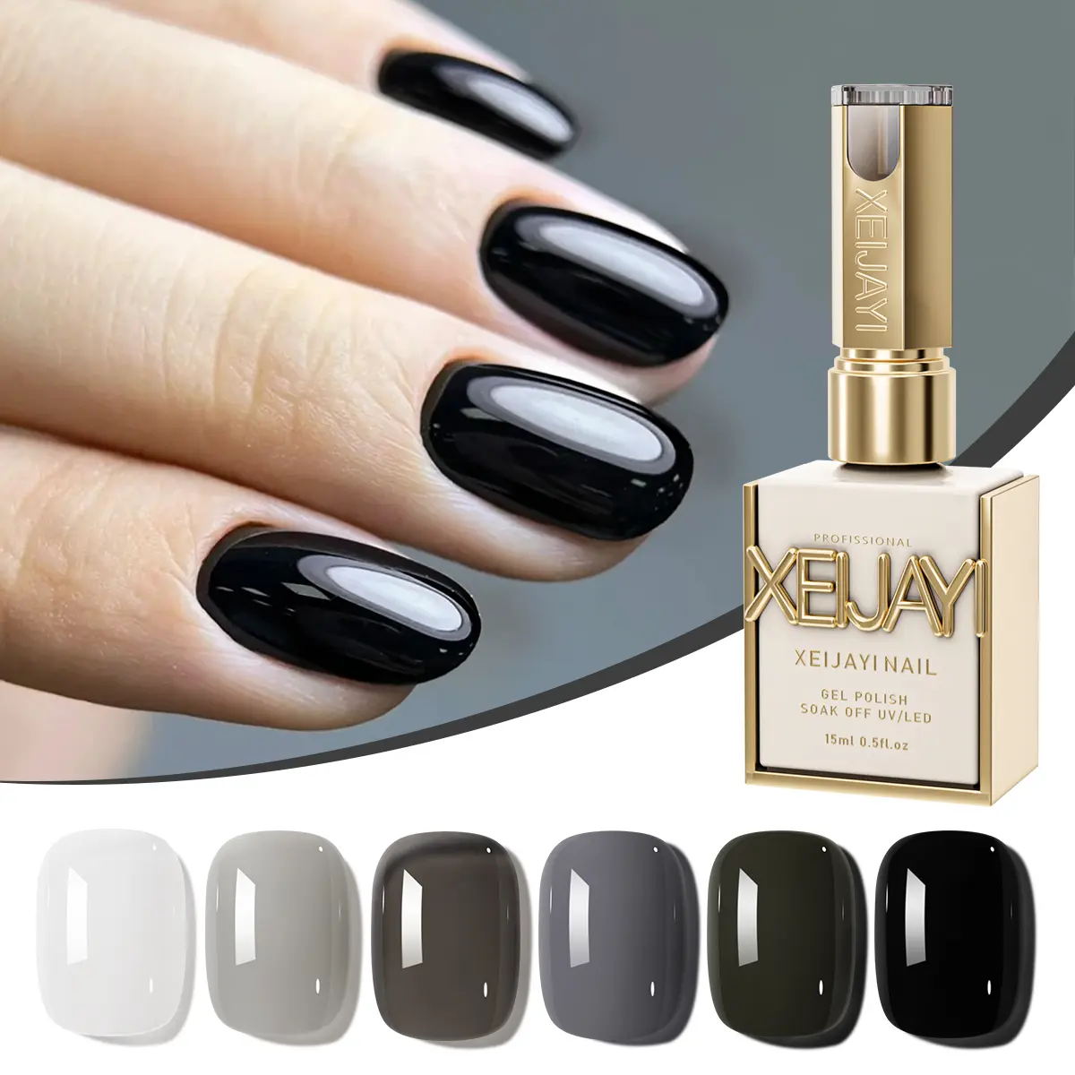 6PCS 15ML Multi-Pack 6-Color Gel Nail Polish Set - High Saturation, Long-Lasting Black White Shades, Alcohol-Free, Cosmetic for DIY Salon-Quality Manicures & Nail Art