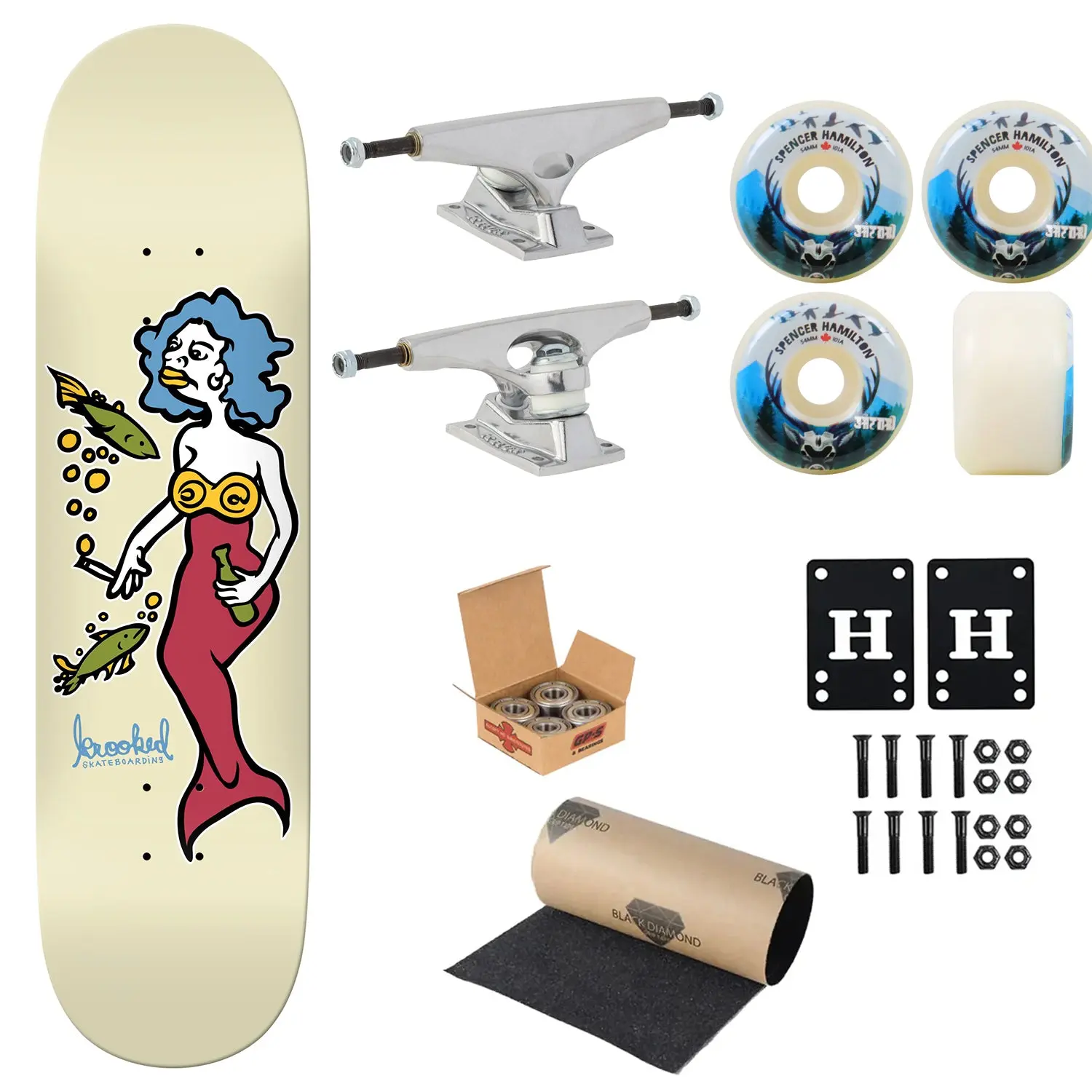 Krooked Premium Complete Skateboard DBX Mermaid 8.5" Ft. Krux/Satori/Independent