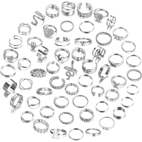 58pcs Vintage Knuckle Midi Ring Set for Women, Bohemian Stackable Joint Finger Rings, Butterfly Snake Hollow Carved Silver Tone Rings, Statement Jewelry Rings, Fashion Stackable Rings, Great for Gifts