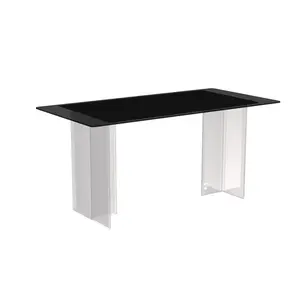 Kova Rectangular Dining Table with Sintered Stone or Glass Top and Acrylic Base Legs